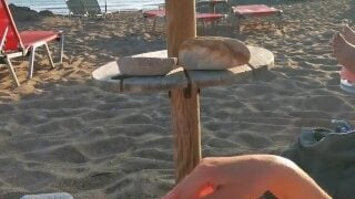 Exposed Cumshot At Public Beach On Busty Stepmom With Cum Everywhere