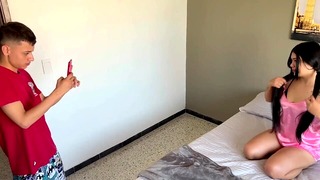 My stepsister tricks me into taking some very hot photos of her and we end up having hard sex.